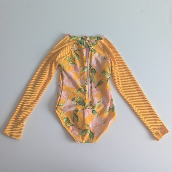 Girls' Floral Print Long Sleeve Back-Zip One Piece Rash Guard art class S PLAY - Picture 3 of 9